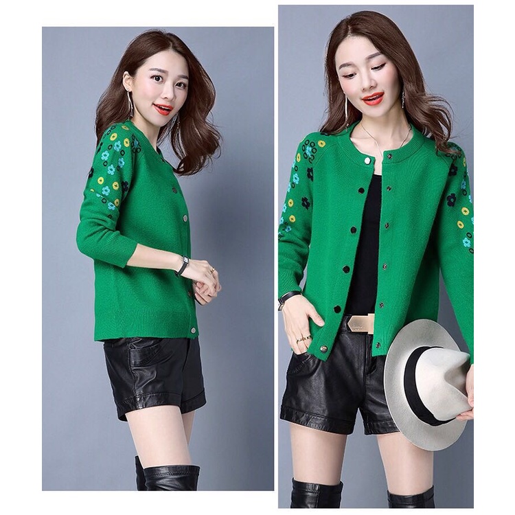 Áo Khoác Cardigan Dệt Kim Dáng Rộng Ngắn Thêu Họa Tiết Phong Cách Hàn Quốc Mới Phù Hợp Với Người Trung Niên Và Lớn Tuổi