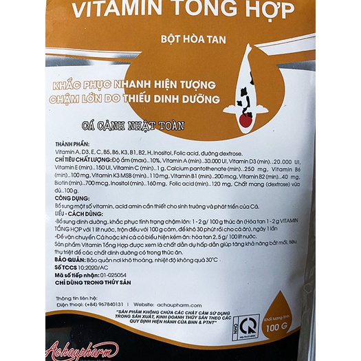 VITAMIN TỔNG HỢP TĂNG ĐỀ KHÁNG, KHẮC PHỤC CHẬM LỚN CHO CÁ CẢNH ACPHARNO 100G