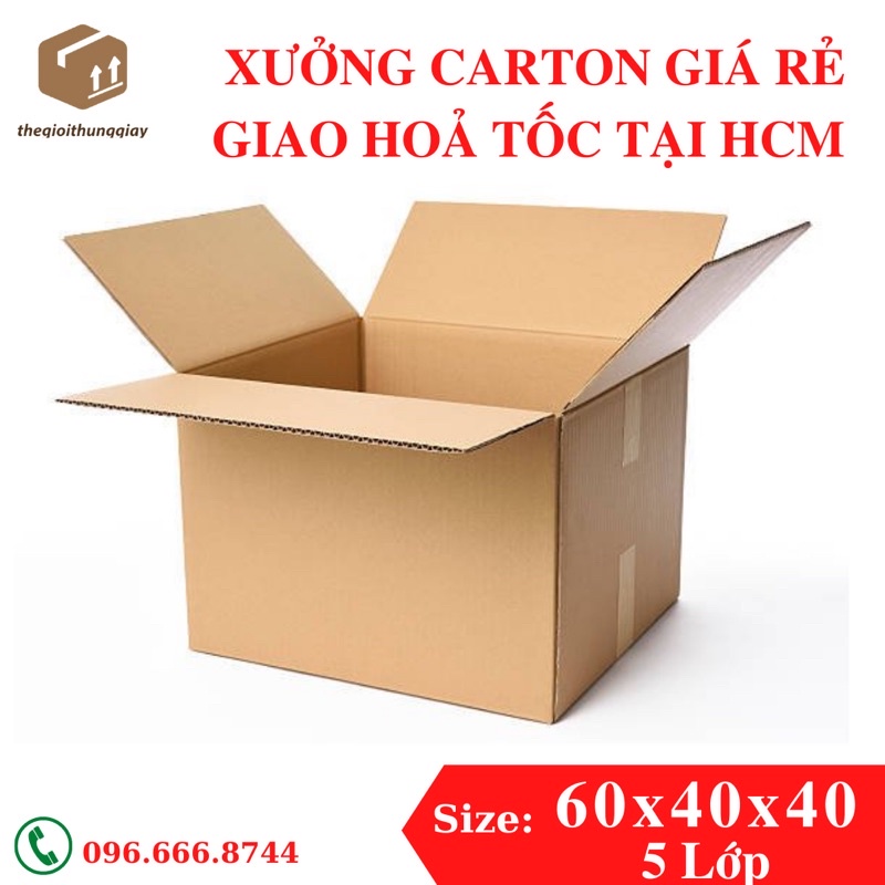 2 Thùng giấy kt 60x40x40 cứng dày 5lop đóng hàng, chuyển nhà