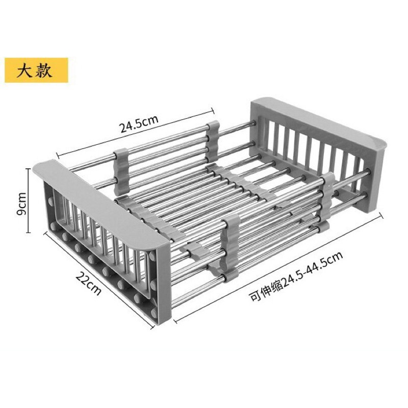 Rổ Rút Gọn Inox Kê Bồn Rửa Bát Đựng Rau Củ Quả, Chén Bát Loại to