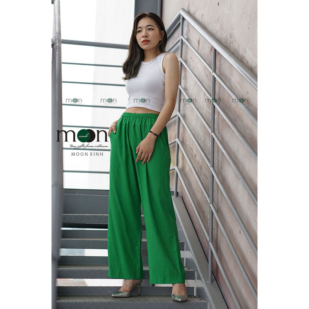 Quần đũi tằm sớ ống rộng suông đứng của Moon Xinh - Màu xanh lá đậm - Mã QS03 - Siêu mát