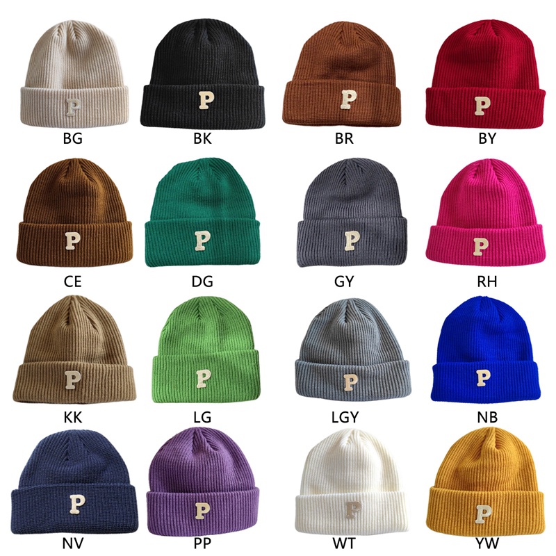Mũ Len Dệt Kim P-Letter Nhiều Màu Sắc Ấm Áp Thời Trang Thu Đông Phong Cách Hàn Quốc
