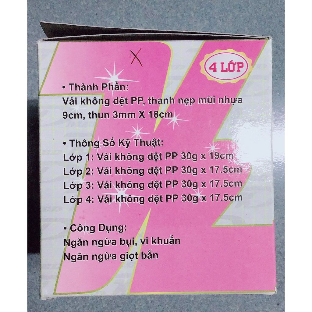 Khẩu trang y tế 4 lớp kháng khuẩn Gói 10 cái, Hộp 50 cái - Đặng Khang  có ba màu xanh-trắng-hồng