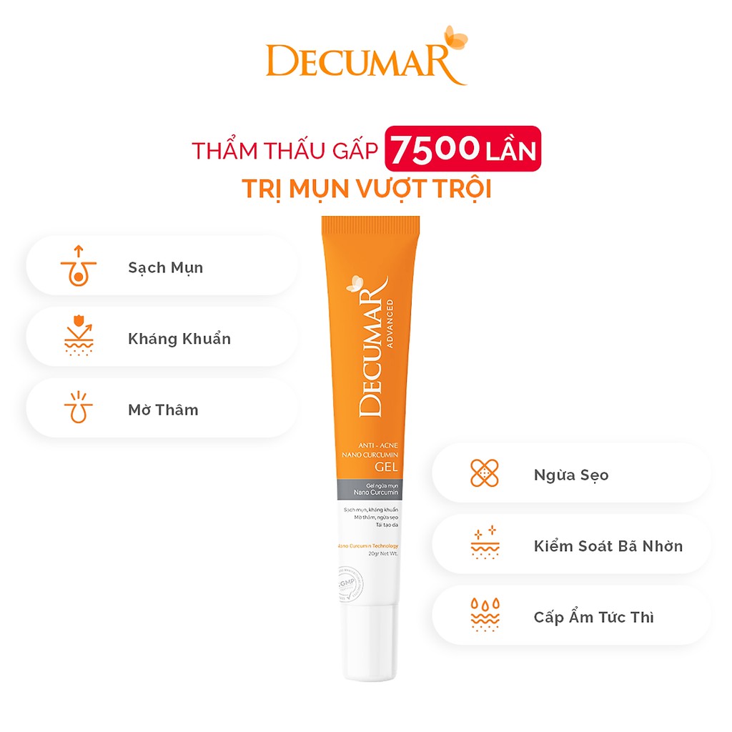 Gel nghệ Nano siêu hấp thu Decumar New (20g) - Ngừa mụn, Giảm thâm sẹo, Kiểm soát nhờn