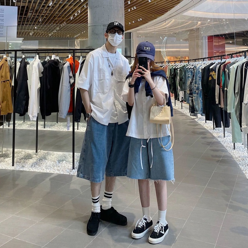 Quần short denim iMaodou ống rộng phong cách Hàn Quốc cho nam