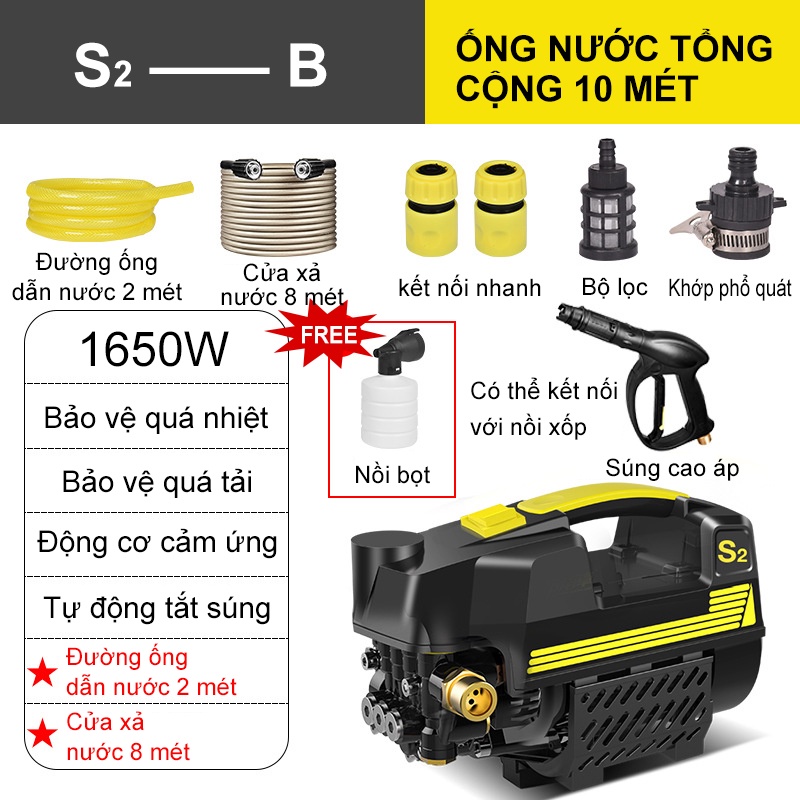 Tặng bình xịt tuyết bảo hành 12 tháng ]Máy rửa xe công suất mạnh 1800W Máy rửa xe áp lực cao  máy rửa xe mini-SK-XCJ