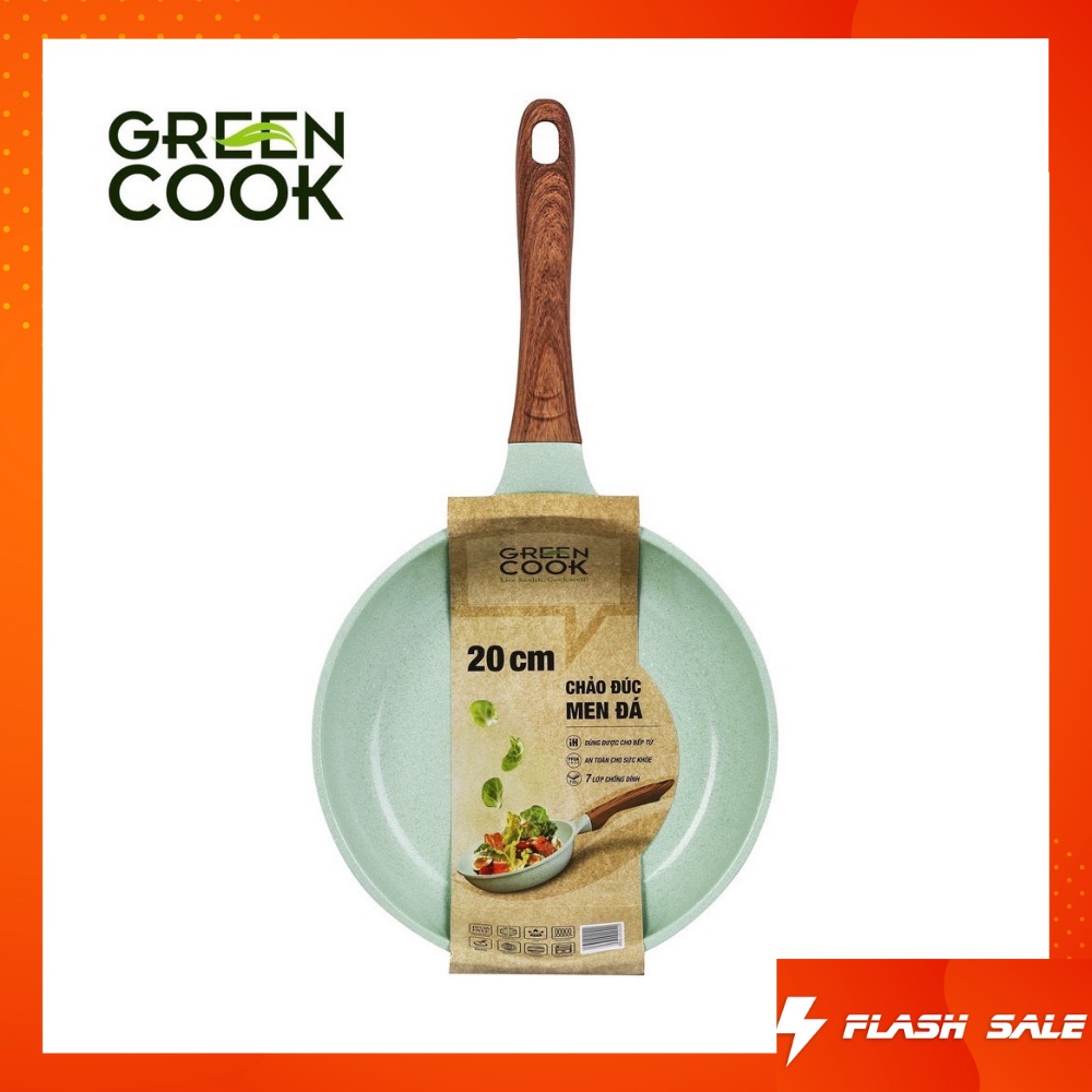 Chảo chống dính đáy từ vân đá  GREEN COOK 22 - 24 - 26 - 28 - 30 cm tay cầm chịu nhiệt - Hàng chính hãng