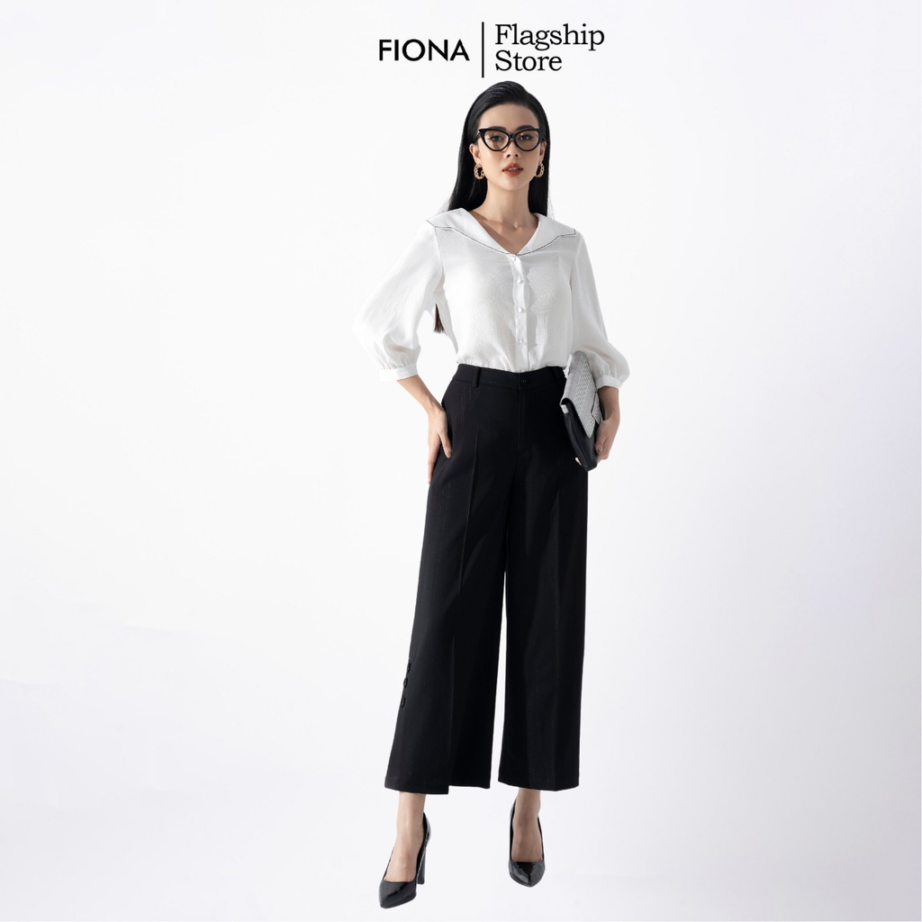 Áo sơ mi nữ FIONA dáng suông cổ thêu tay xếp ly F550216