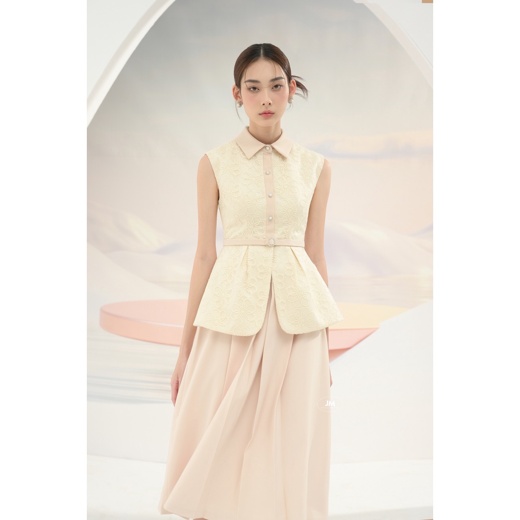 Áo sơ mi JM Dress Desgin ren cổ đức phối vải đai eo rời 2T45.2208PL