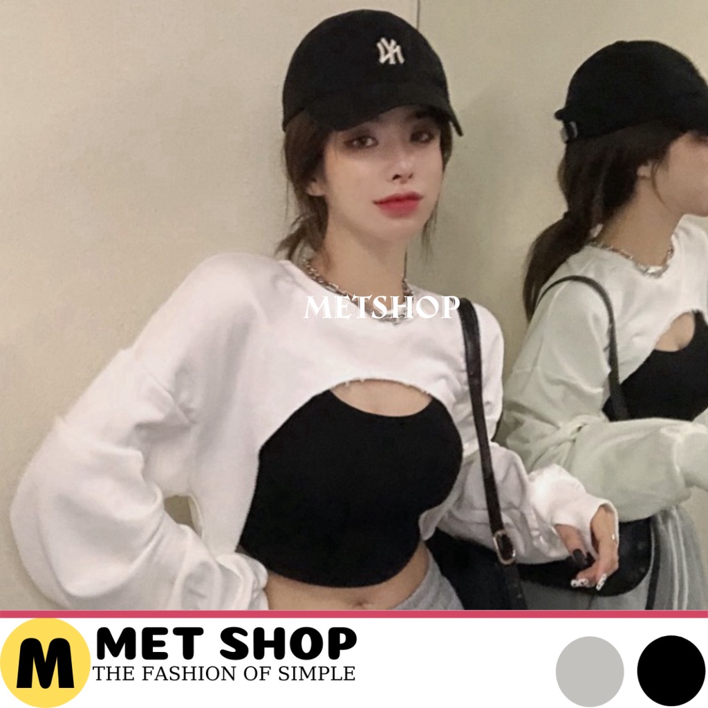 áo croptop khoét ngực tay dài kèm áo 2 dây ôm body ,bộ crt phong cách ulzz -METSHOP | BigBuy360 - bigbuy360.vn