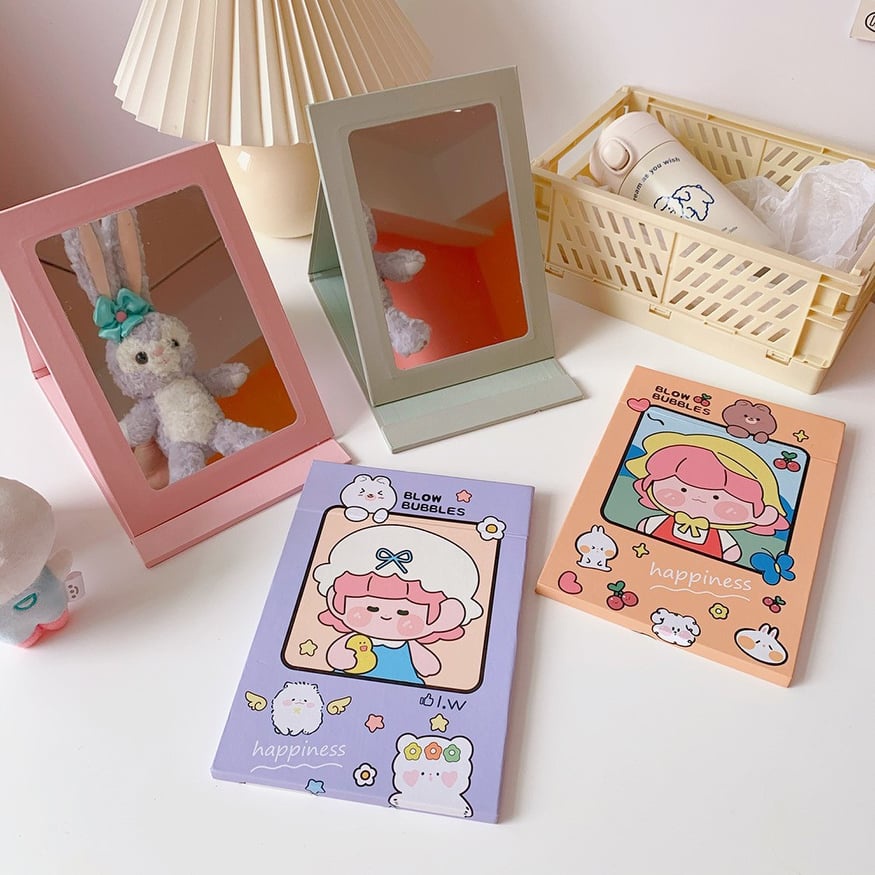 Gương Trang Điểm Để Bàn Decor B2 Bạn Gái Cute - Trang Trí Có Thể Gấp Gọn phong cách Vintage 15.5 * 11cm