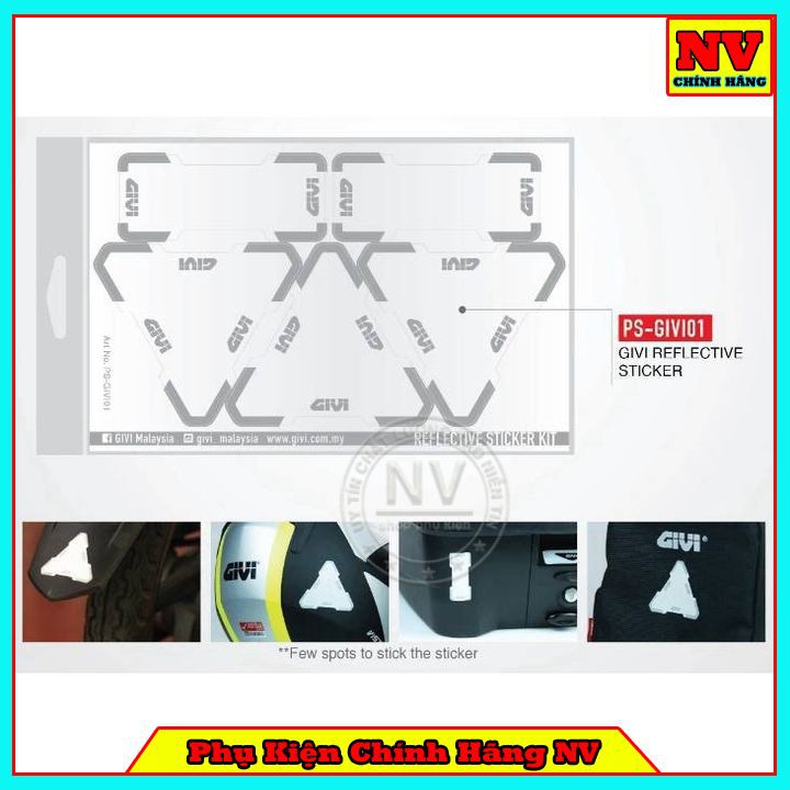 Combo 5 Miếng Dán Phản Quang Givi Chính Hãng PS-GIVI01 - Cảnh Báo An Toàn Cho Xe Máy