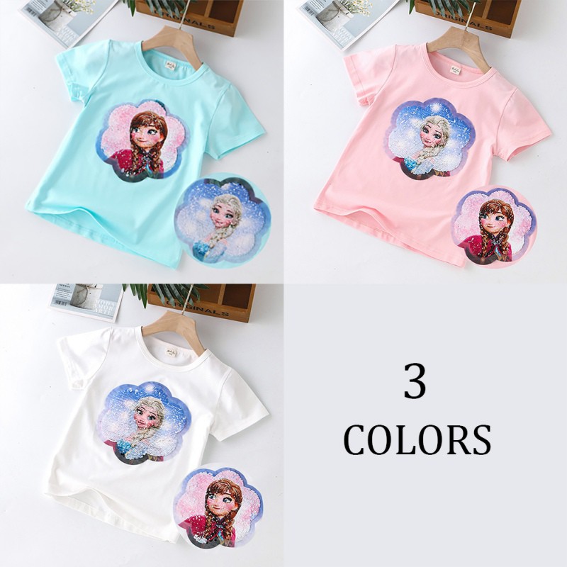 Áo Thun Tay Ngắn Đính Kim Sa Hoạt Hình Thay Đổi Màu Sắc Chất Lượng Cao Thời Trang Mùa Hè Dành Cho Bé Gái 2-8