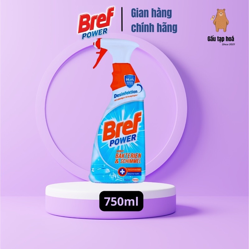 Bình xịt tẩy nấm mốc trên tường, cửa ra vào, cửa sổ, nhà tắm Bref Power 750ml