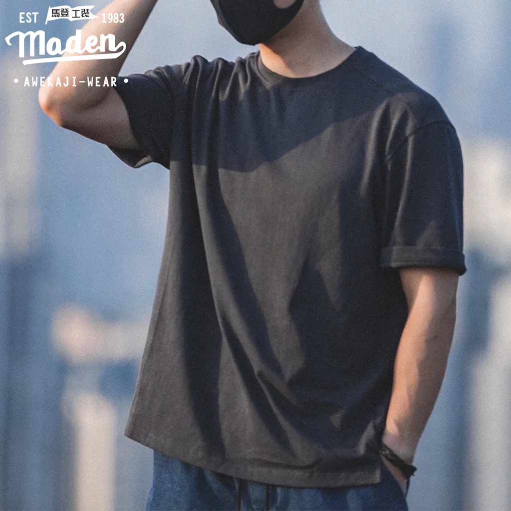 Men's American T-shirt Maden brand round neck loose retro heavy gray