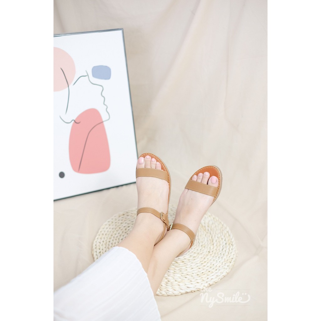 Giày sandal hè Thenysmile, Dép sandal nữ đẹp thời trang chất da bò quai ngang 3 màu cực xinh - ruluzi