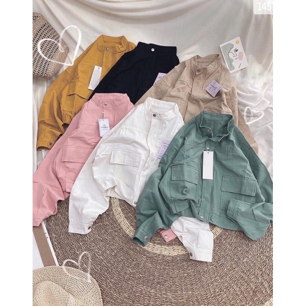 Áo khoác kaki không nón túi vuông form lửng dành cho nữ [Ảnh thật shop chụp]