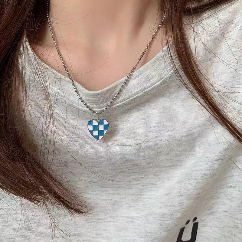 Vòng cổ IF YOU mặt bóng trái tim caro phong cách Hàn Quốc dành cho nữ