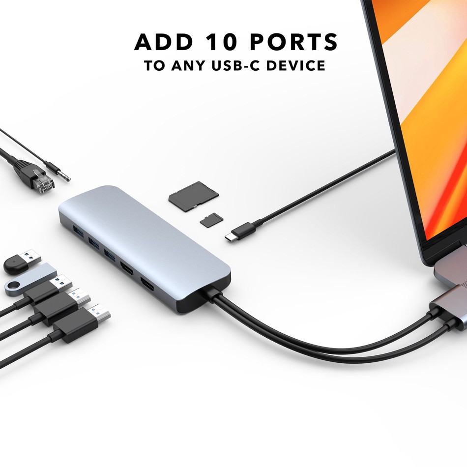 Cổng chuyển HyperDrive Viber 10-in-2 4k/60Hz USB-C Hub cho Macbook/iPad/Laptop/Surfacebook - HD392