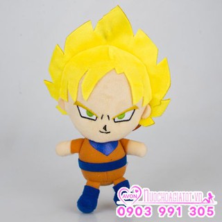 CÓ SẴN - Gấu bông Super Saiya God Songoku tóc vàng Dragon Ball 7 viên ngọc rồng 18cm tặng túi quà