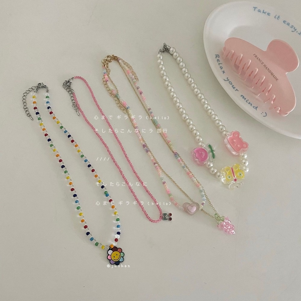 Vòng cổ Đính Hạt Hình Học/Hoa Hướng Dương/Bánh Macaron/Hồng Dễ Thương Thời Trang Mùa Hè Cho Bạn Gái