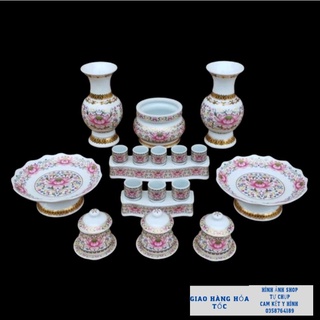 Bộ bình bông, lư hương,dĩa thờ cúng hàng sen tím gốm sứ cao cấp-Đồ Thờ Tâm Linh.