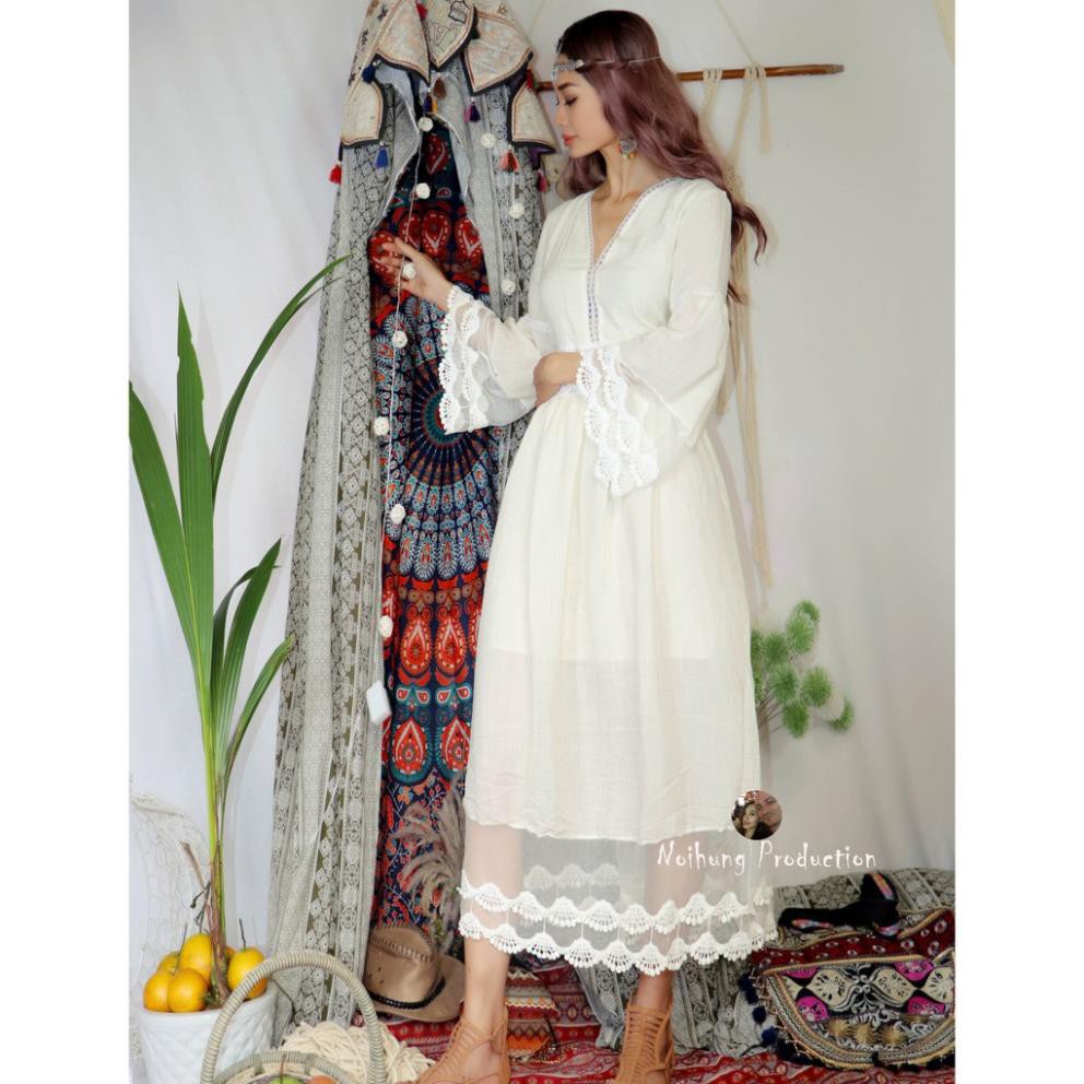 40-70KG Đầm Váy Bohemian maxi vintage trắng dáng xòe dài suông rộng đi biển đẹp xinh rẻ độc lạ tay lỡ bigsize 👗 ྇ ! *