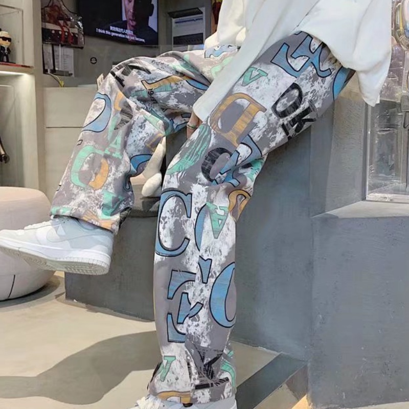 Quần dài thể thao ống rộng in họa tiết graffiti phong cách hiphop đường phố cho nam