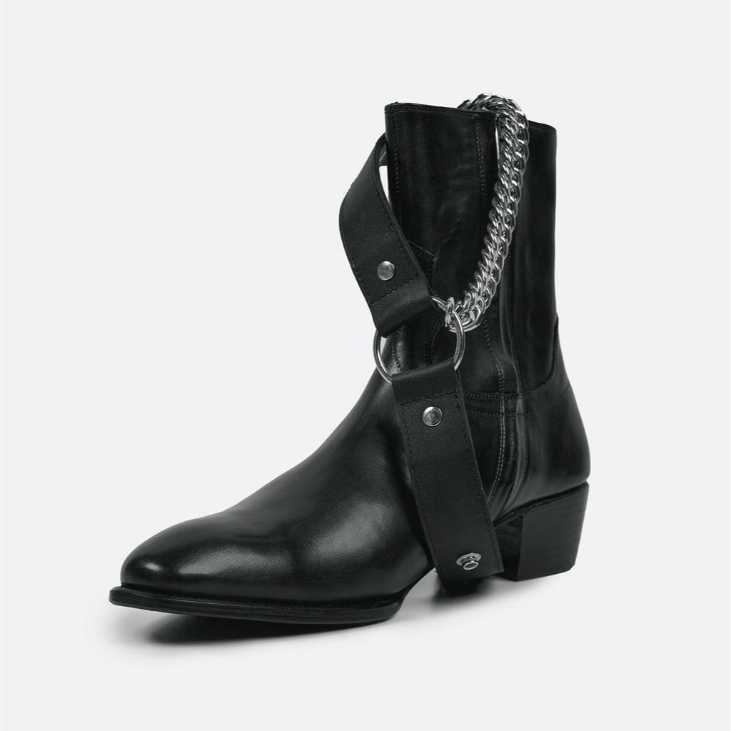 Giày Boots Nam TARMOR Màu Đen Da Thật Kèm Phụ Kiện Dây Xích Harness Chain Boots In Black Leather