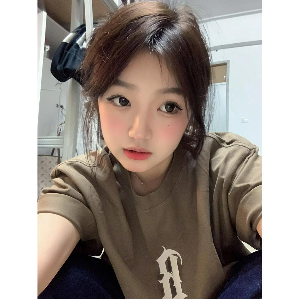 Ethelgirl Áo Thun unisex Dáng Rộng Tay Cộc In Họa Tiết Cổ Điển Phong Cách Hàn Quốc