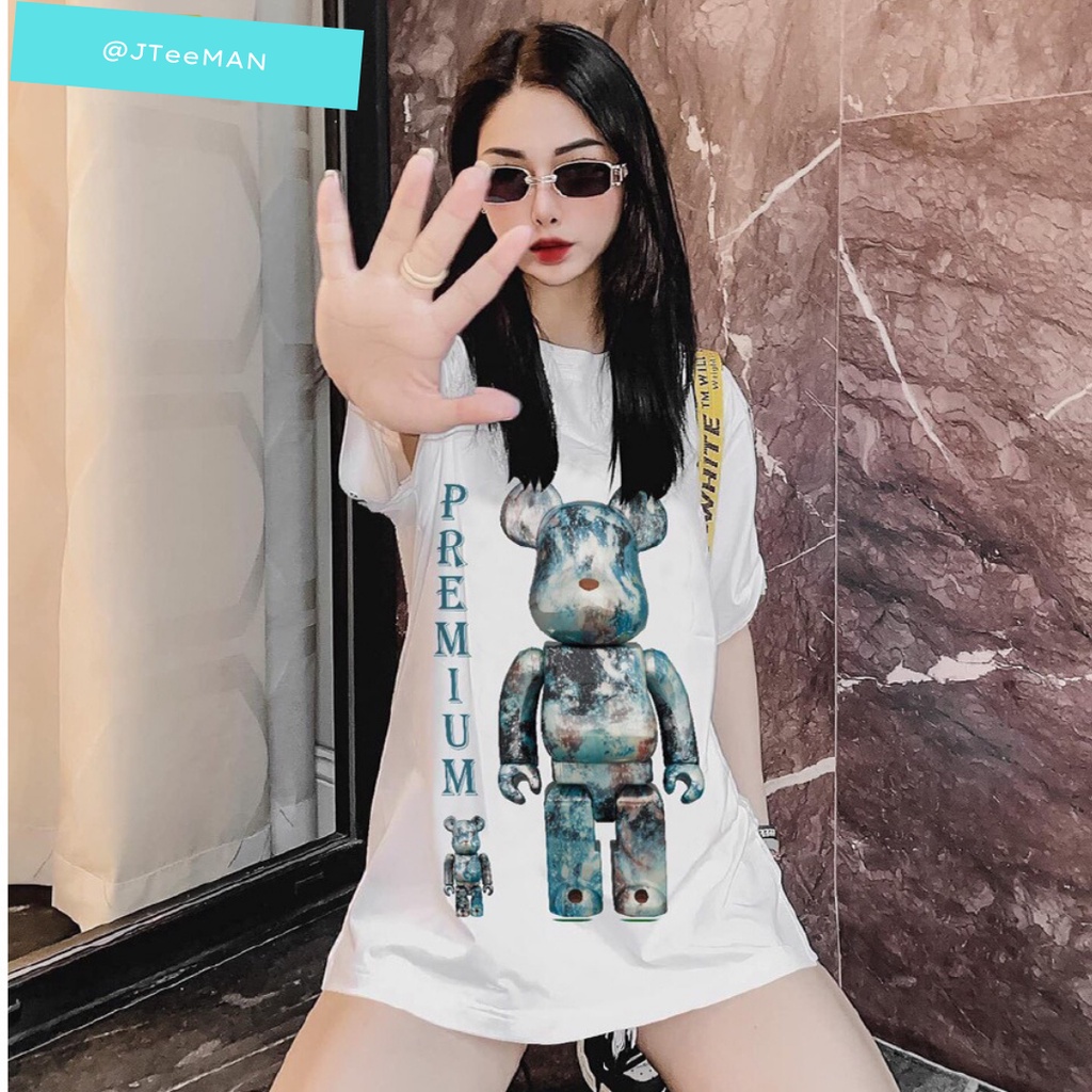 Áo thun Unisex tay lỡ form rộng in hình BearBrick đẹp, áo phông Unisex nam nữ in hình Gấu vải cotton JTeeMan - JT19