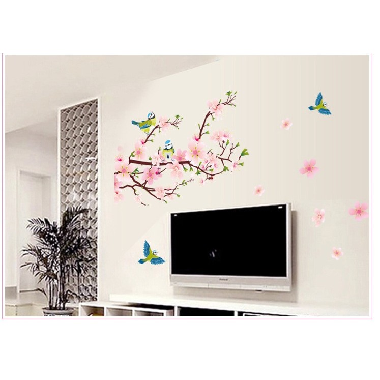 Decal dán tường Đào hồng và chim - DH002 - PVC vinyl