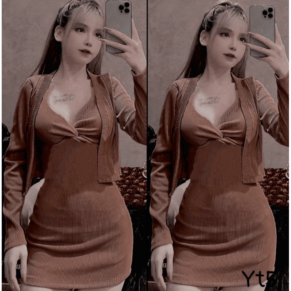 (FREE SHIP) MẪU HOT ĐẦM BODY THUN GÂN CHÉO NGỰC KHOE DÁNG CỰC ĐỈNH PU