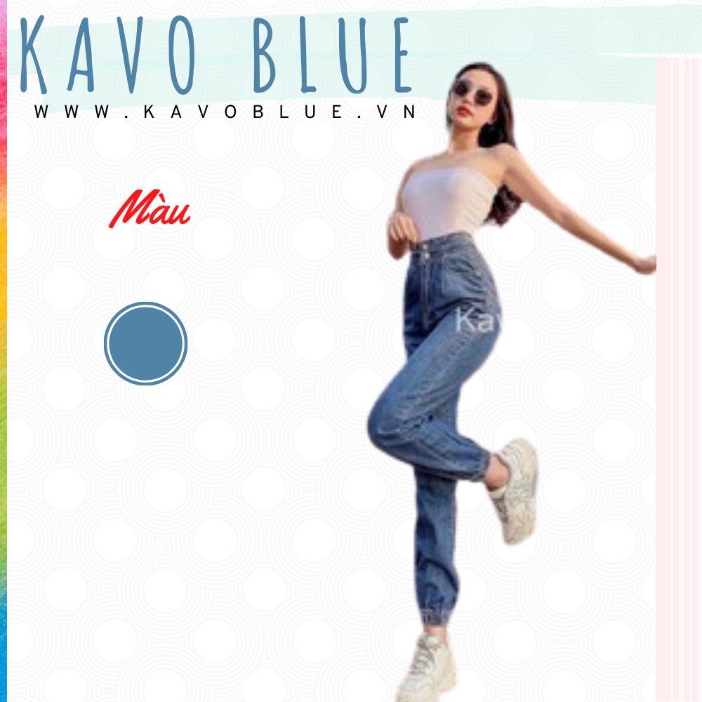 Quần Bò Nữ Bo Chun Gấu Dáng Baggy KAVO BLUE Cạp Cao Trên Rốn