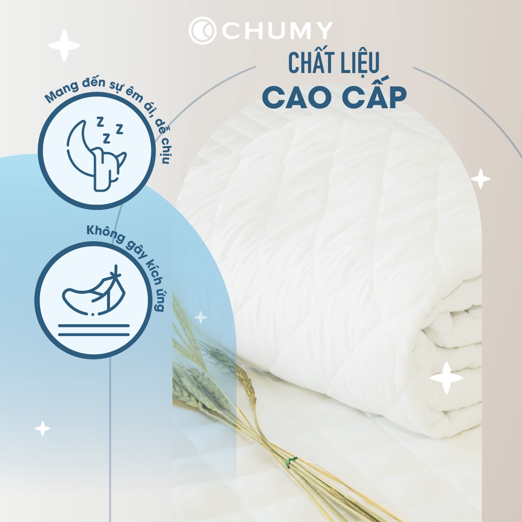 Tấm bảo vệ nệm CHU MY chất liệu 100% polyester, 3 lớp chần bông kiểu ô vuông, hạn chế thấm nước và bụi bẩn