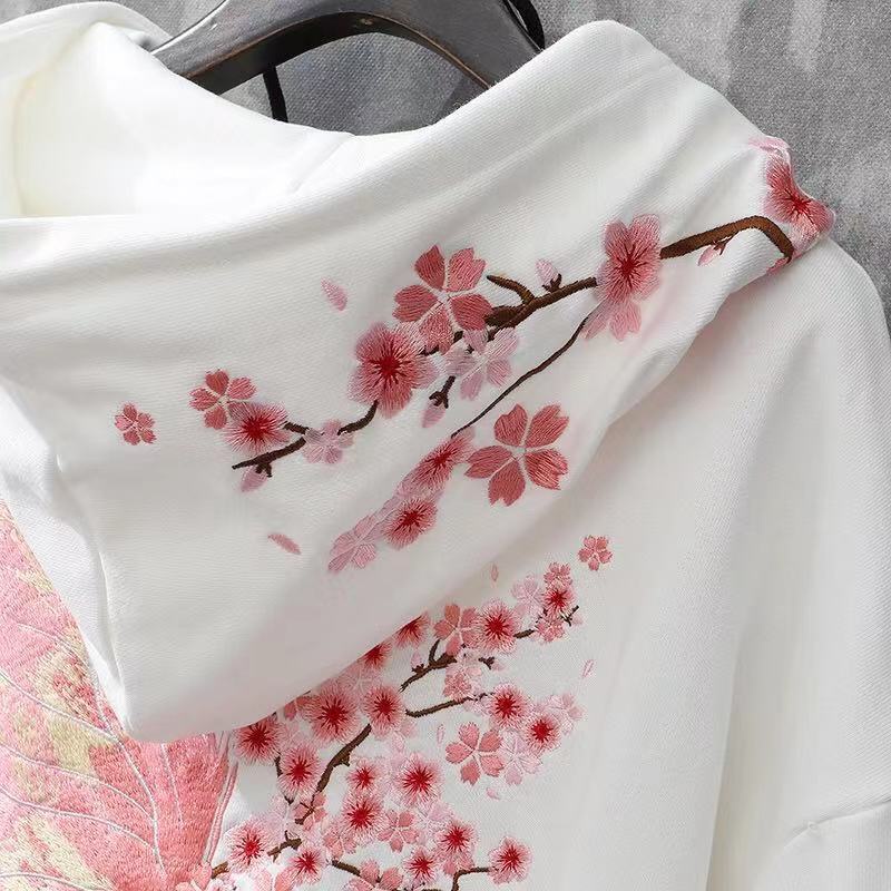 Áo hoodie thêu hình hoa anh đào thời trang mùa thu cho nam nữ