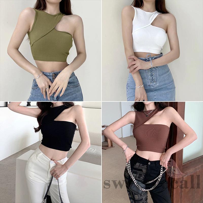 SWT-Women Solid Color Skinny Version Irregular Casual Style Summer Tanks Tops