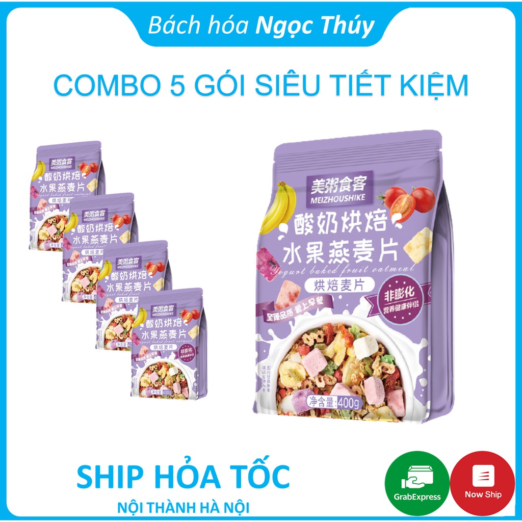 Combo 5 Gói Ngũ Cốc Sữa Chua Hoa Quả Yến Mạch Mix Hạt Yogurt Baked Fruit Oatmeal Meizhoushike 400g