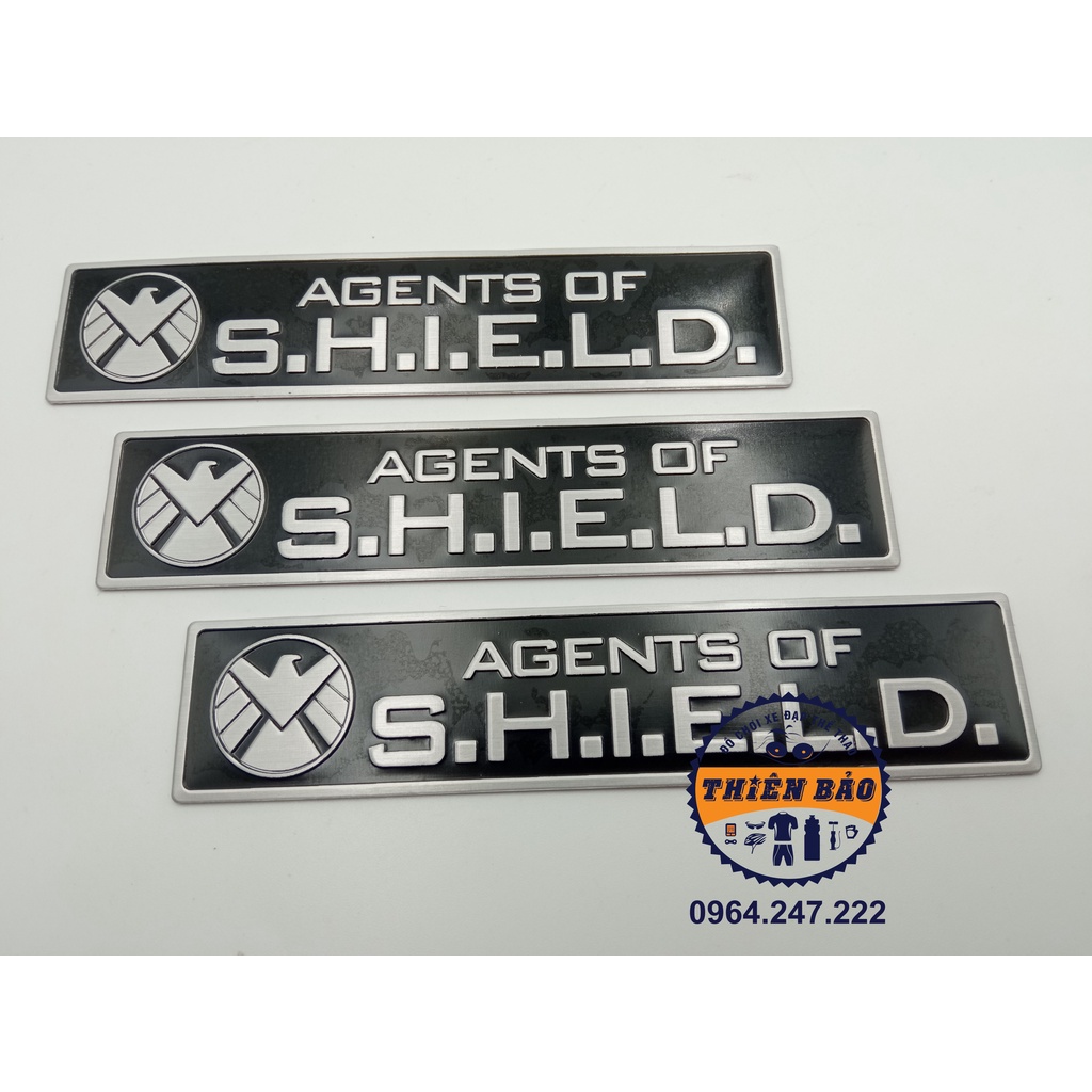 Tem nhôm Agents of Shiled Decal dán xe dài chữ bạc thân đen #12