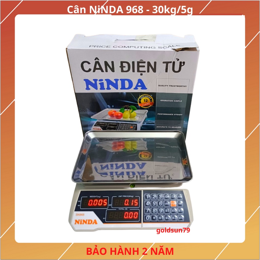 cân tính tiền điện tử NiNDA 968 ( 30Kg/5g ) mặt cân được làm bằng inox sáng bóng ( bảo hành  24 tháng )