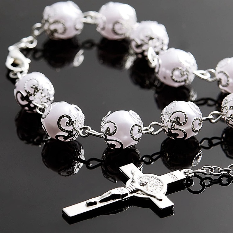 Set 20 Vòng Tay Chuỗi Hạt Màu Sắc Bạc Phong Cách Công Giáo