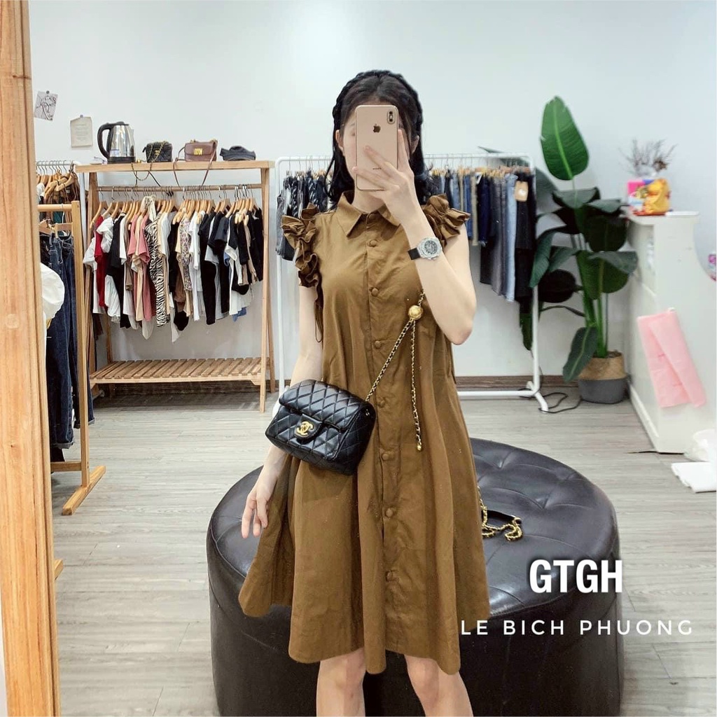 Váy Bầu Công Sở Đầm Bầu Dáng Suông Cổ sơ mi Freesize từ 43-70kg