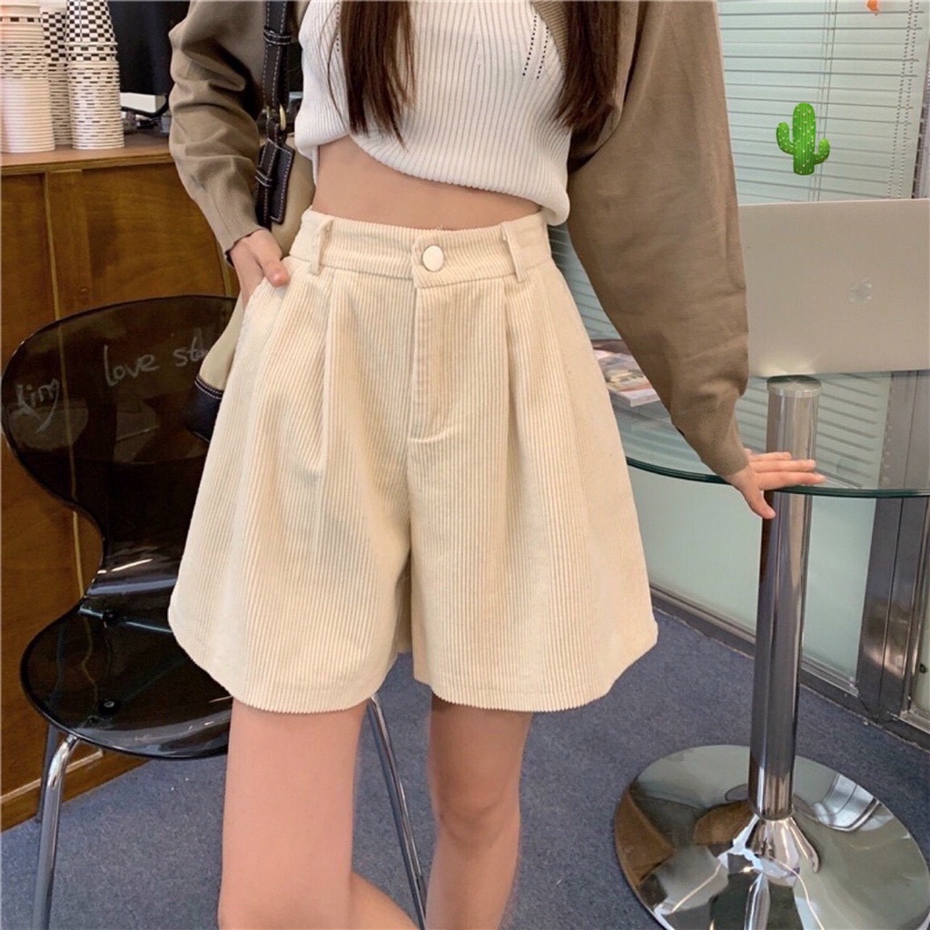 quần đùi gân nhung loại 1 cạp chun phối nút