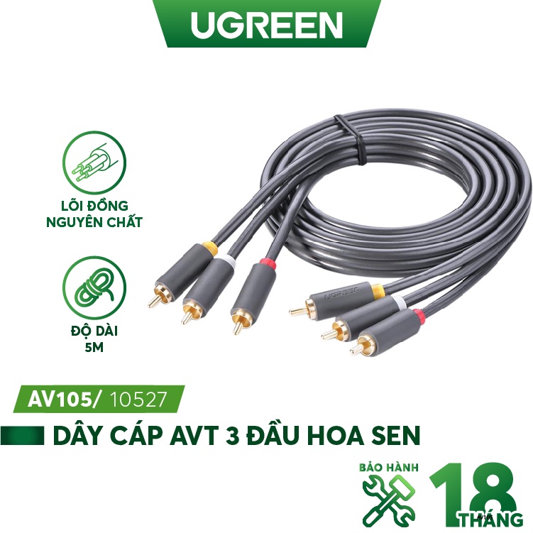 Dây cáp AV 3 đầu Hoa Sen mạ vàng Ugreen AV105 - Hàng phân phối chính hãng - Bảo hành 18 tháng