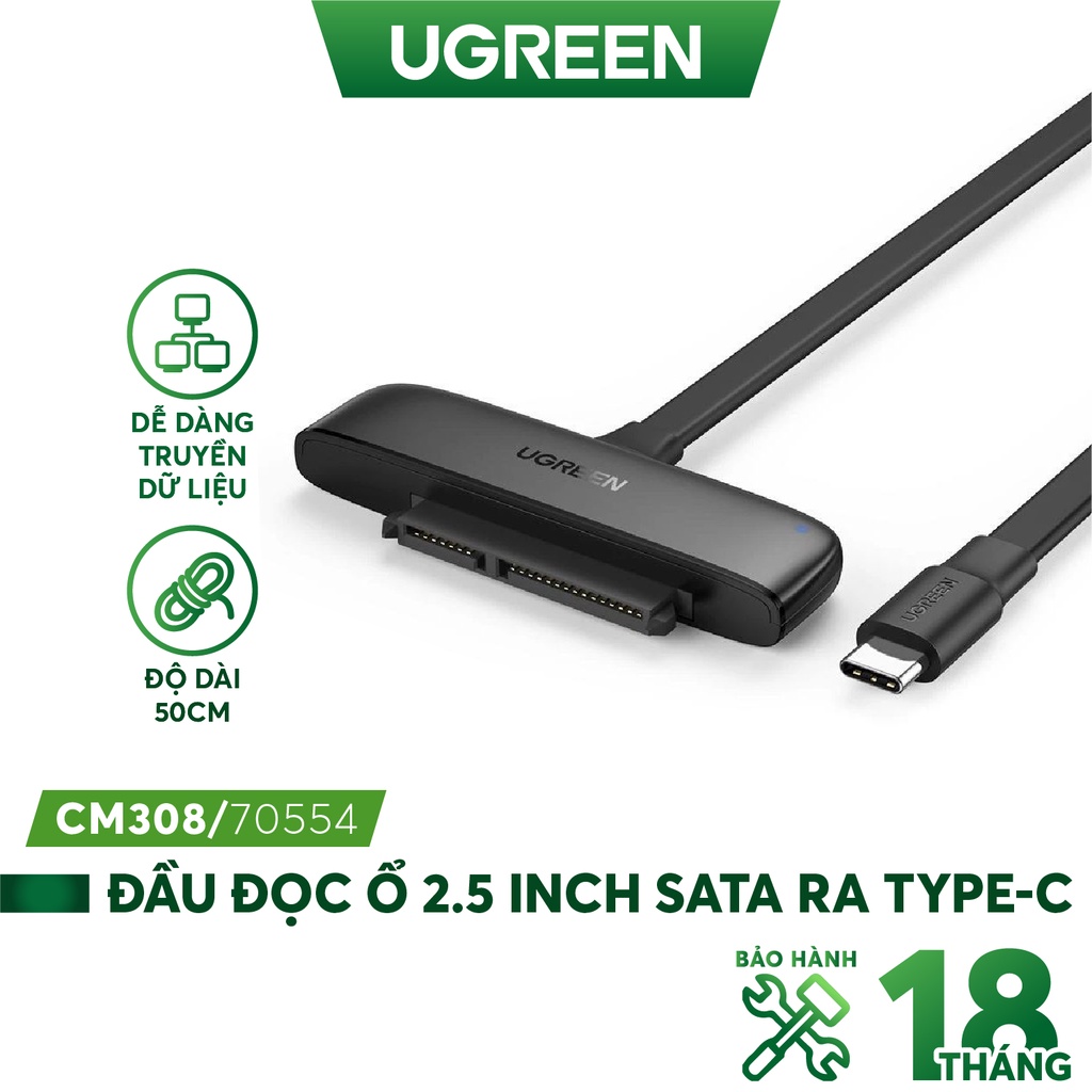 Bộ chuyển đổi USB type C sang SATA 0.5M màu đen UGREEN CM308 70554