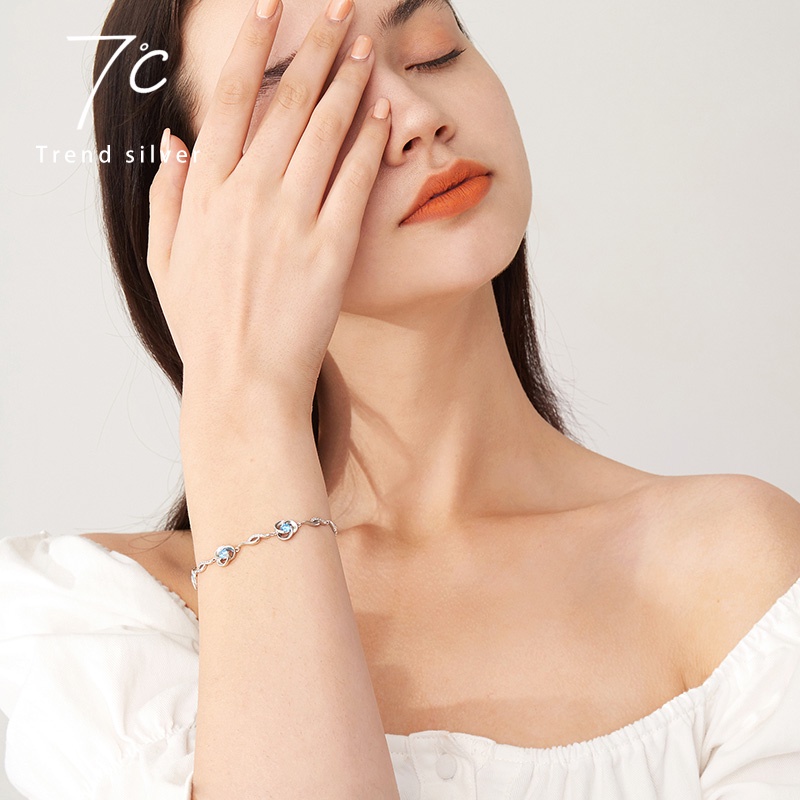 Vòng tay/Lắc Tay Bạc cho Nữ - Blue Ocean Heart tạo phong cách trang trọng, lịch thiệp cho phái nữ