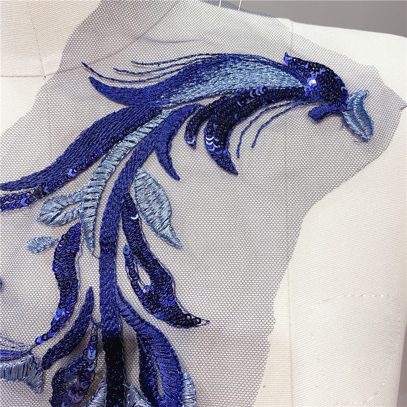 1 Cặp Miếng Vá Quần Áo Thêu Hình Lông Công Đính Kim Sa