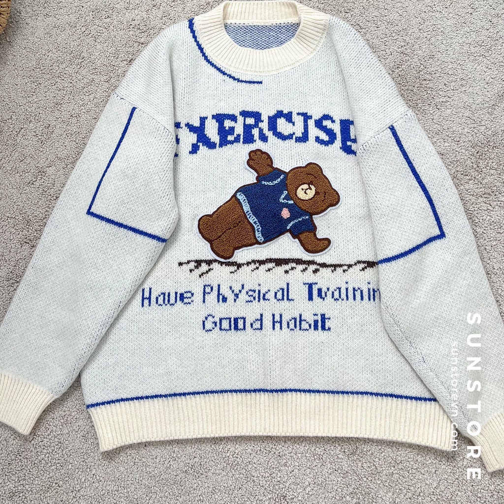 Áo sweater len hình gấu form ôm Ulzzang