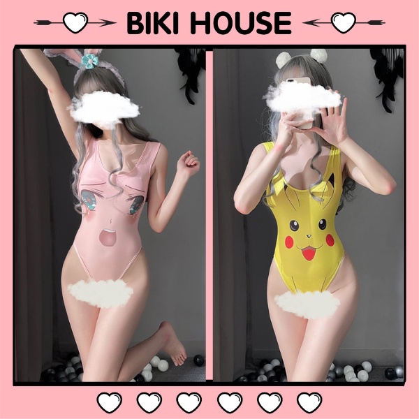 Bodysuits đồ ngủ nữ liền thân cosplay pikachu sexy đáng yêu áo 2 dây đồ lót 1 mảnh hình anime dễ thương BIKI HOUSE N912