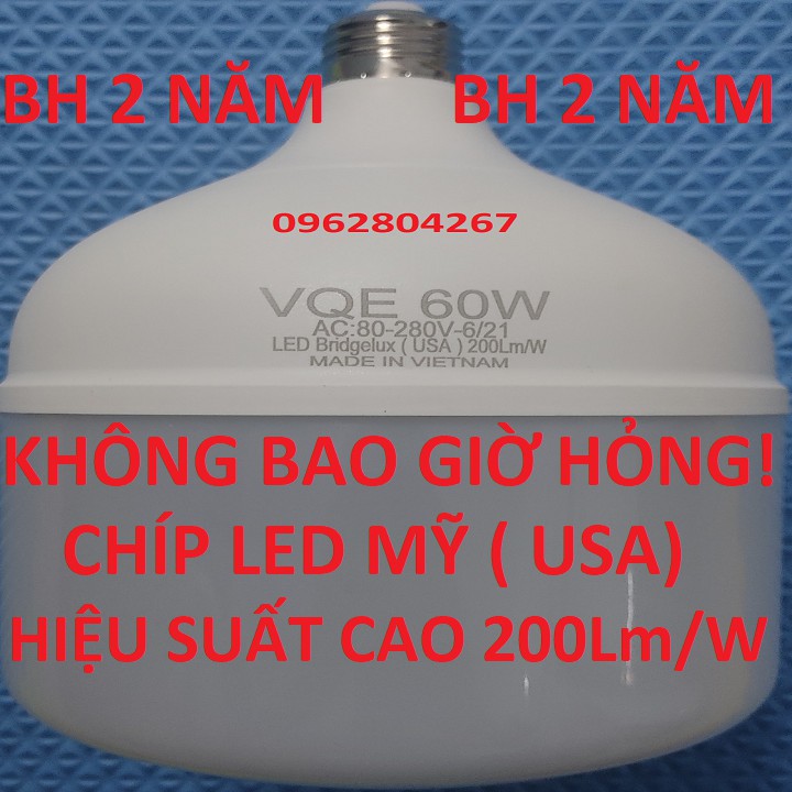 BÓNG ĐÈN LED BÚP TRỤ 60W SIÊU SÁNG 200Lm/W ( LED Bridgelux USA ) không vỏ hộp.